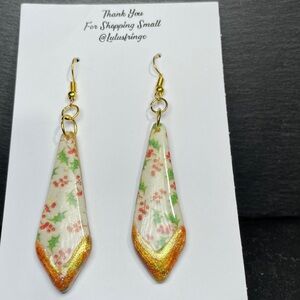 Artisan Gold and White Holly Leaf Polymer Clay
Resin Cottagecore Earrings